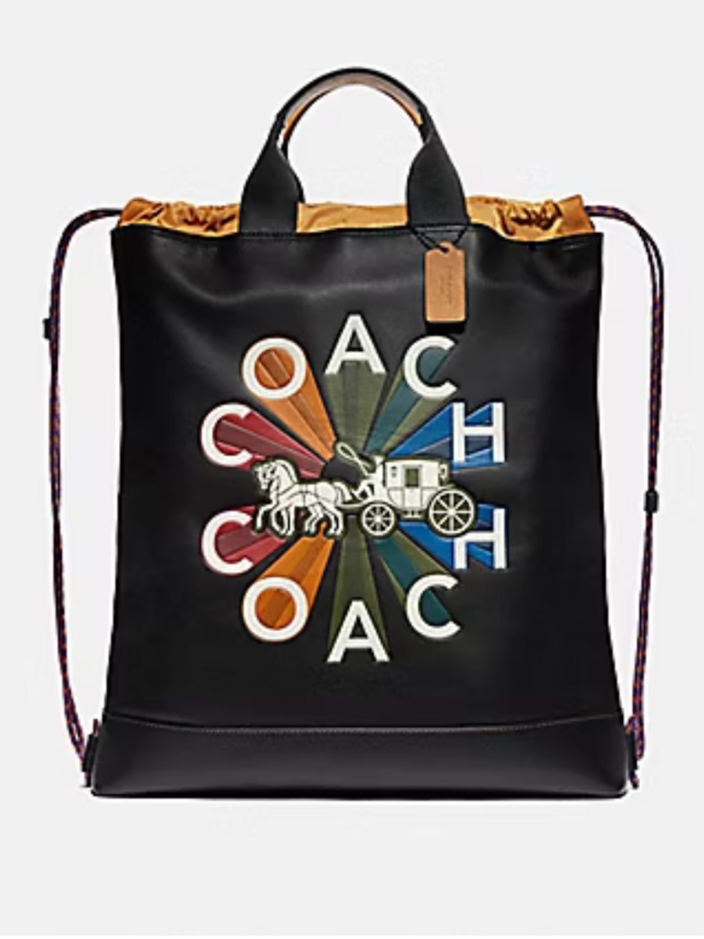 Coach Terrain Drawstring Backpack F76794 Rexy Horse & Carriage Black Leather COA